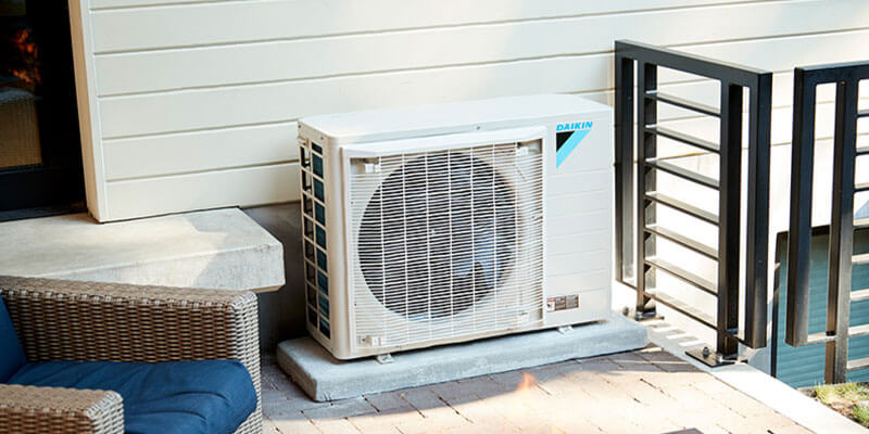 Ductless AC Daikin Fit set in the corner porch